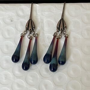 VTG Blue and Red Blown Glass Dangle Earrings